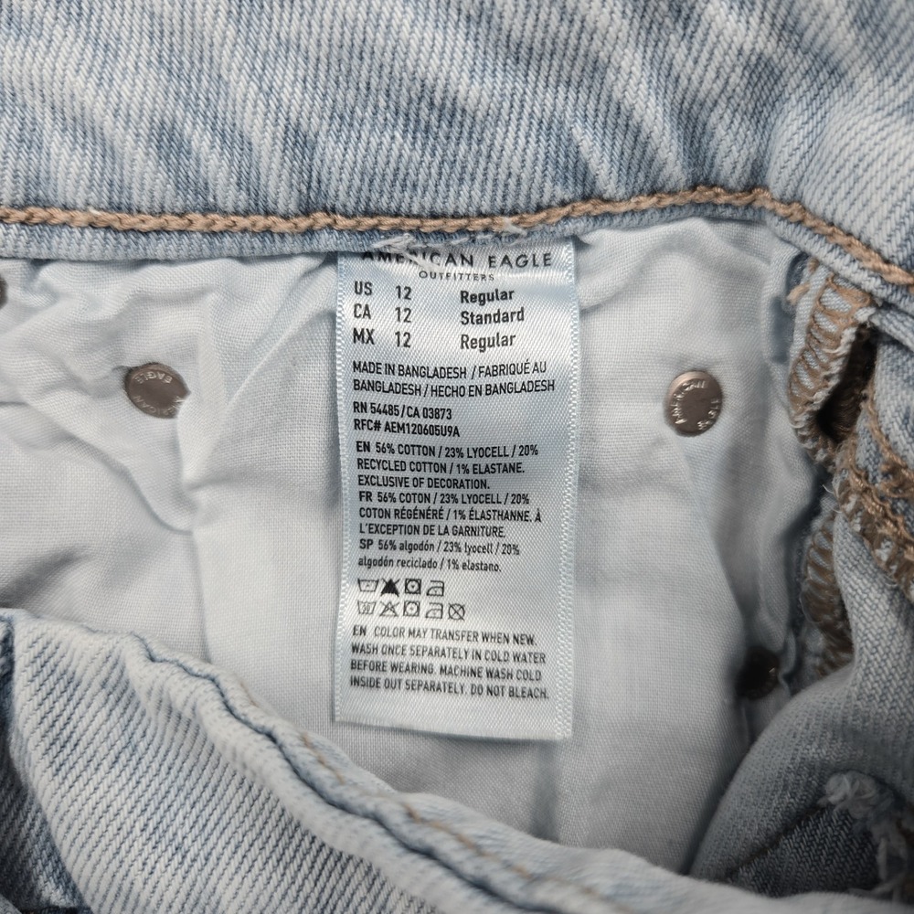 American Eagle Curvy Stovepipe Jeans Womens 12 Regular Light Wash Wide Raw Hem - Picture 5 of 9